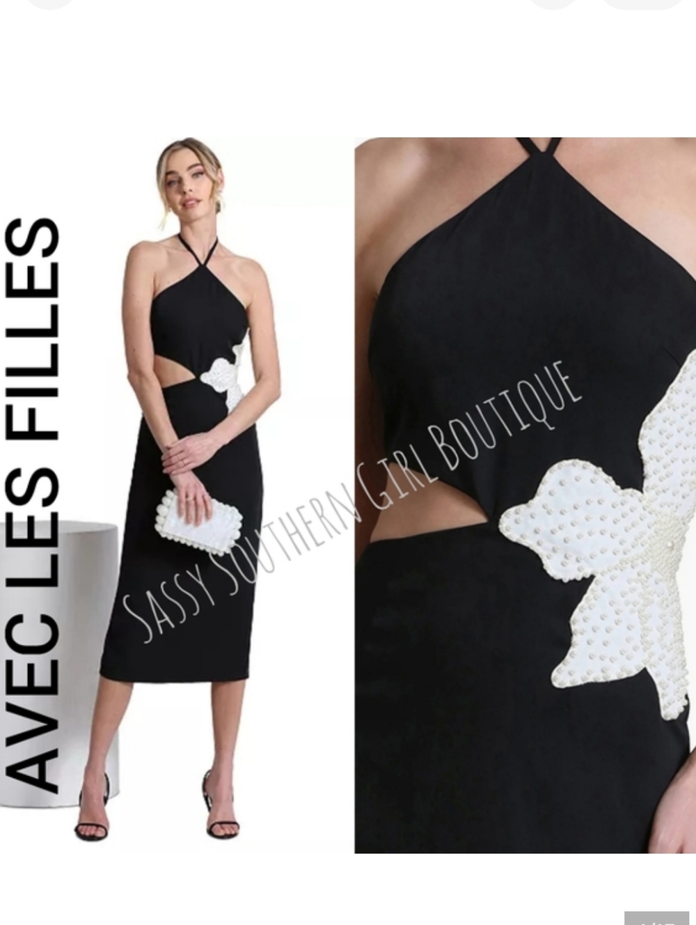 🆕⭐ Avec Les Filles Black Pearl Cut Out Midi Dress
